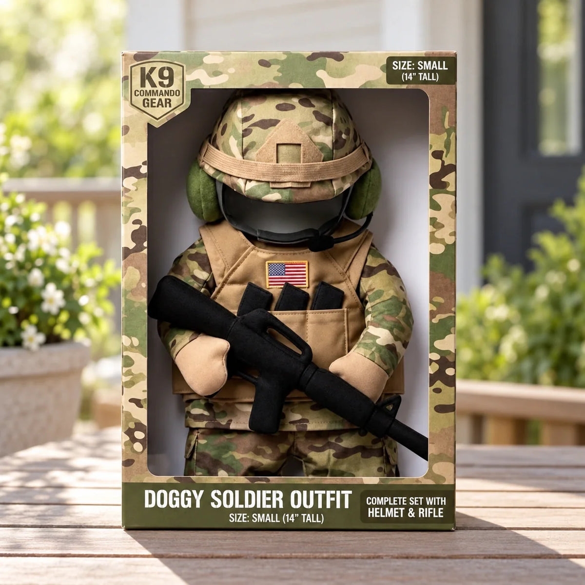๐ถ Doggy Soldier Costume Set โ ๐ช Tactical Dog Outfit with Helmet & Toy Rifle