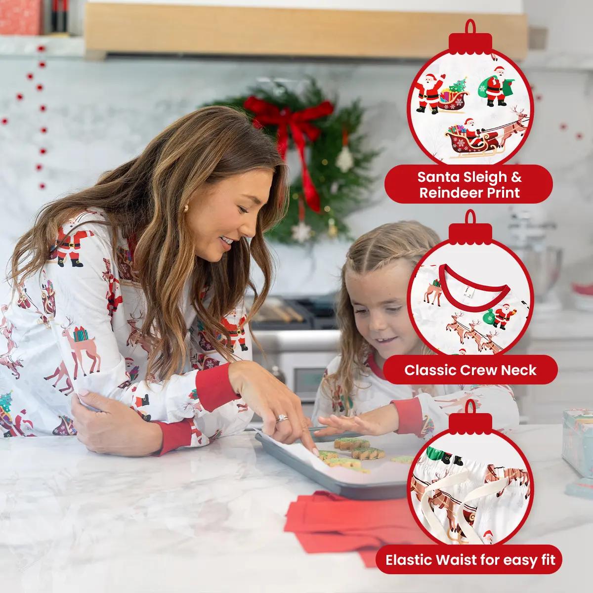 Early Bird | PatPat Mommy & Me Family Matching Christmas Pajamas with Socks Gift, Classic Crew Neck Santa Sleigh & Reindeer Print Elastic Waist Set