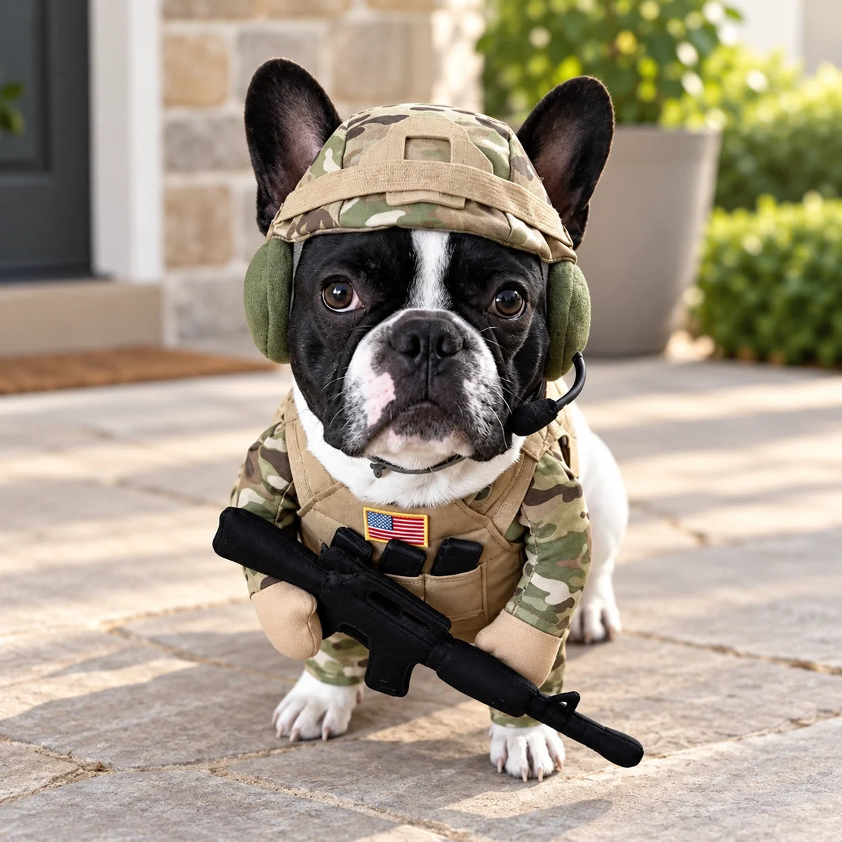 🐶 Doggy Soldier Costume Set – 🪖 Tactical Dog Outfit with Helmet & Toy Rifle