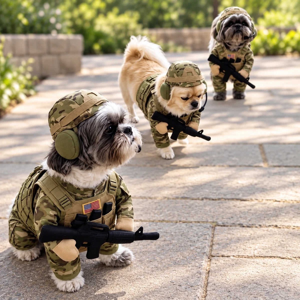 🐶 Doggy Soldier Costume Set – 🪖 Tactical Dog Outfit with Helmet & Toy Rifle