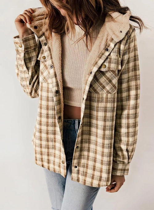 🐻Plush Check Print Hooded Coat
