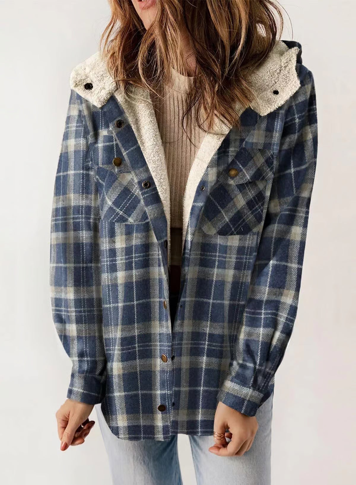 🐻Plush Check Print Hooded Coat