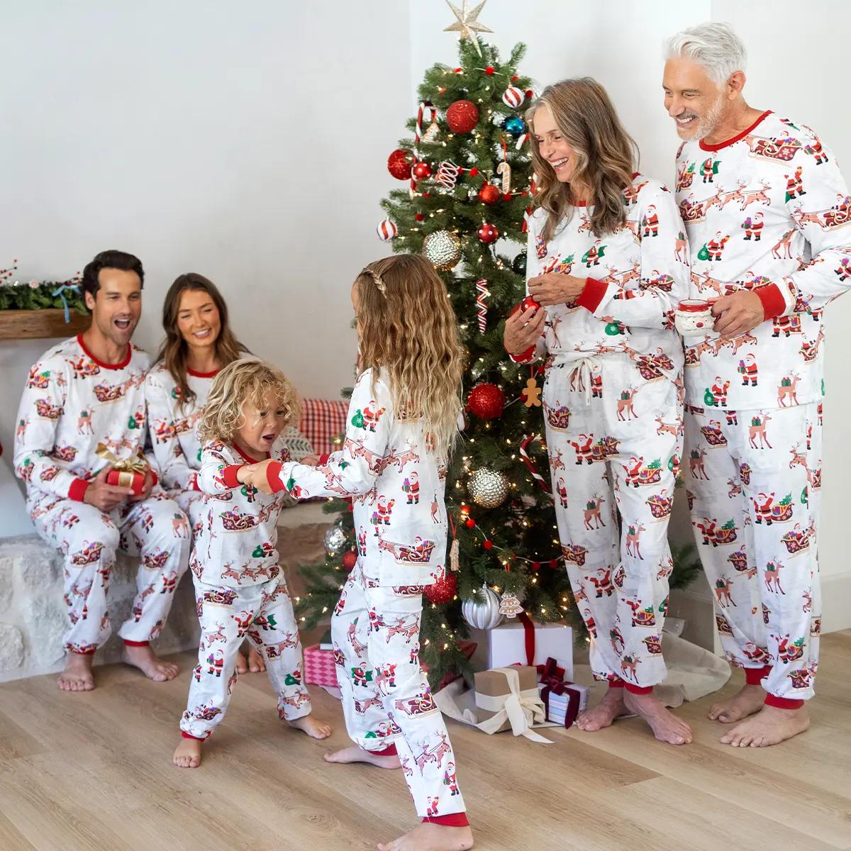 Early Bird | PatPat Mommy & Me Family Matching Christmas Pajamas with Socks Gift, Classic Crew Neck Santa Sleigh & Reindeer Print Elastic Waist Set