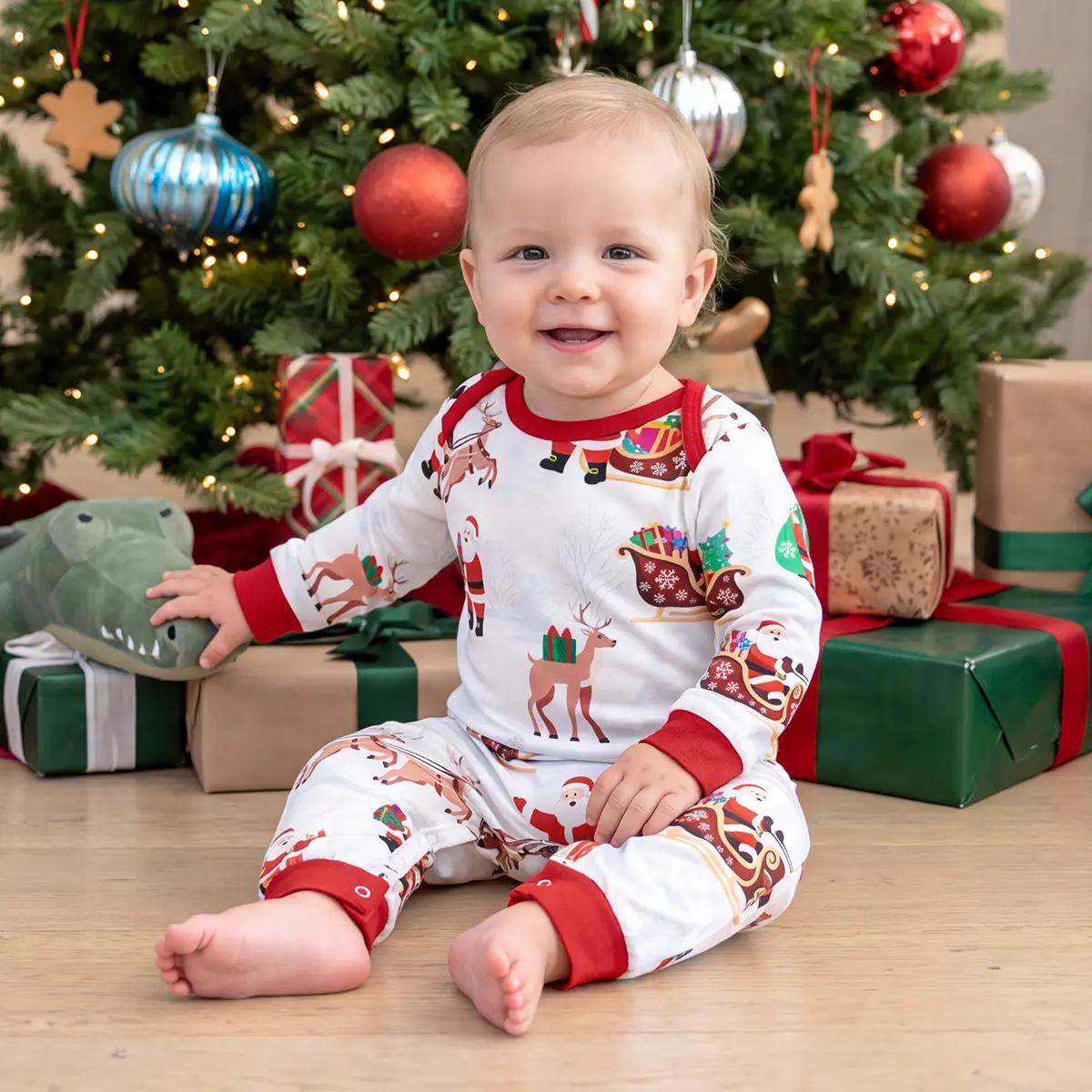 Early Bird | PatPat Mommy & Me Family Matching Christmas Pajamas with Socks Gift, Classic Crew Neck Santa Sleigh & Reindeer Print Elastic Waist Set