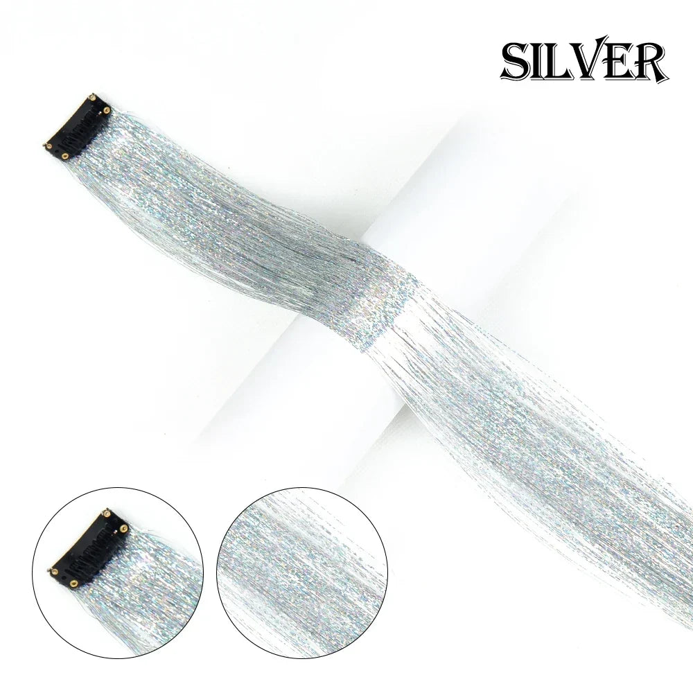 20 inches Clip In Hair Tinsel Extension - Pack of 6