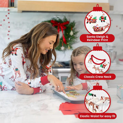 Early Bird | PatPat Mommy & Me Family Matching Christmas Pajamas with Socks Gift, Classic Crew Neck Santa Sleigh & Reindeer Print Elastic Waist Set