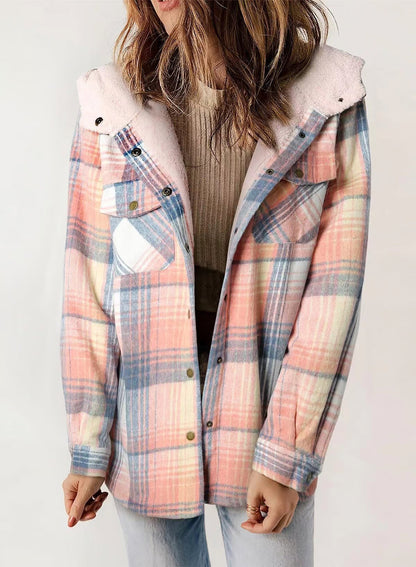 🐻Plush Check Print Hooded Coat