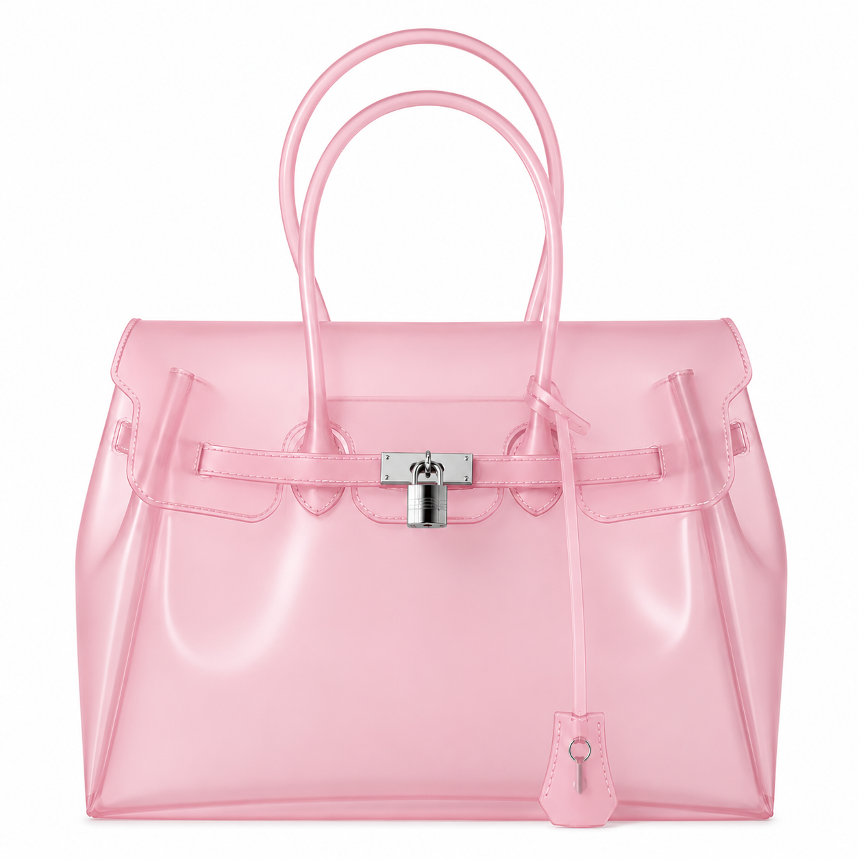 Glossy pink jelly handbag with clear translucent body