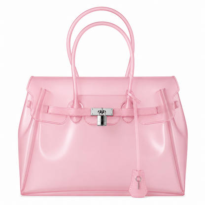 Glossy pink jelly handbag with clear translucent body