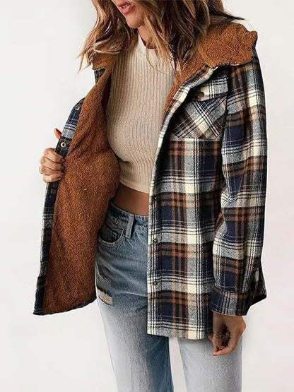 🐻Plush Check Print Hooded Coat