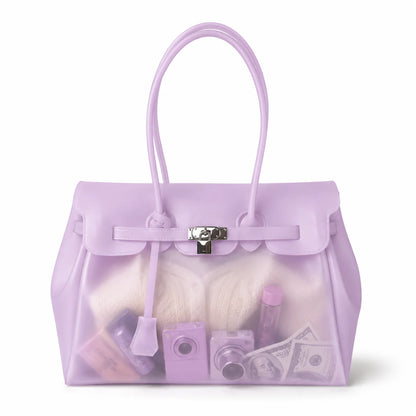 Frosted lavender jelly tote bag with pastel translucent finish