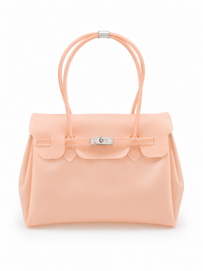 Frosted peach jelly handbag with soft matte translucent finish