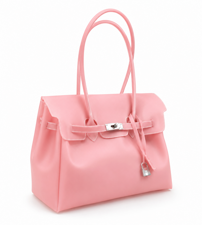 Frosted pink jelly tote bag with soft blush translucent finish