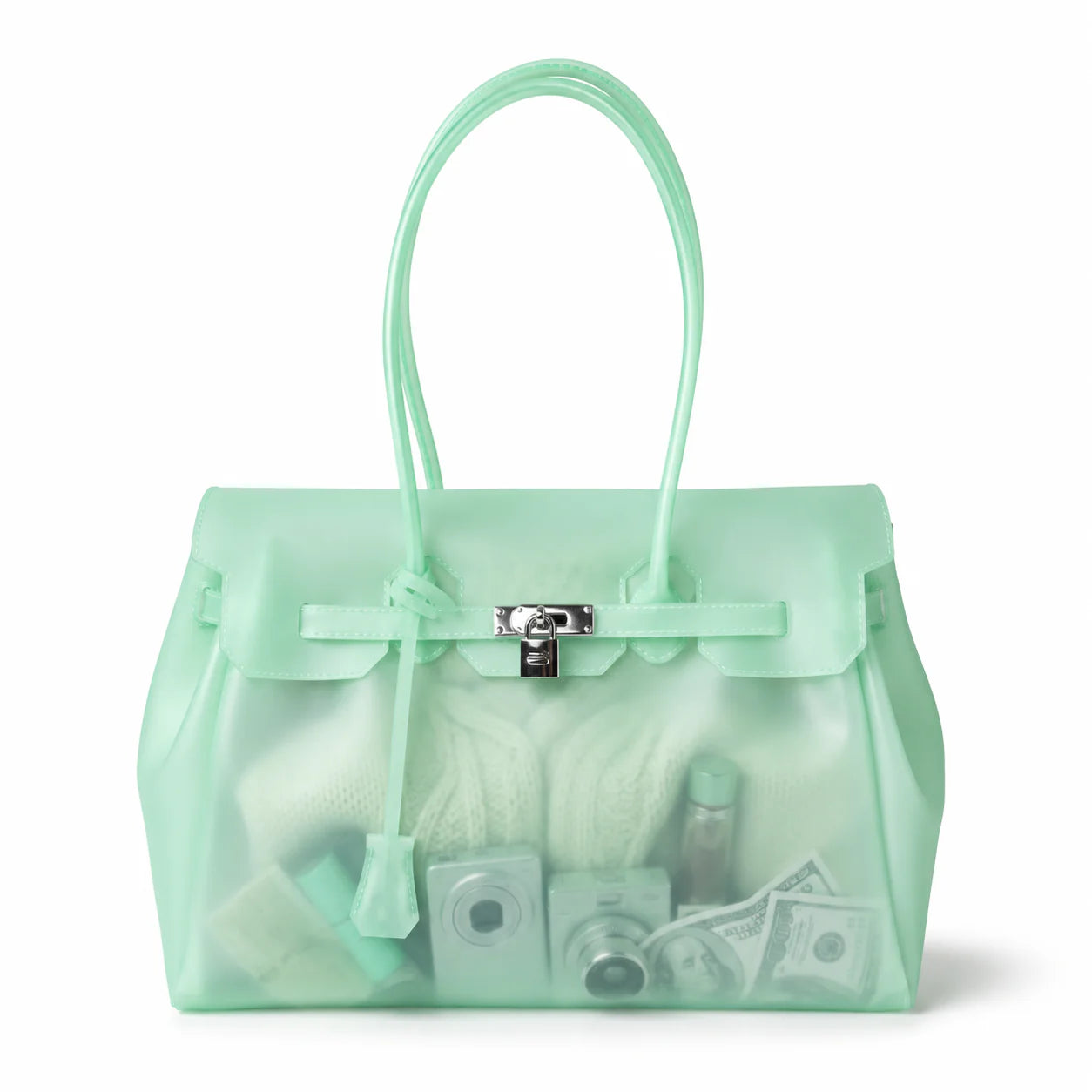 Frosted mint green jelly bag with cool translucent tone