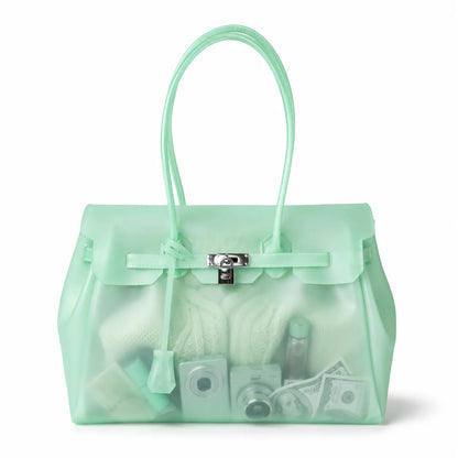Frosted mint green jelly bag with cool translucent tone
